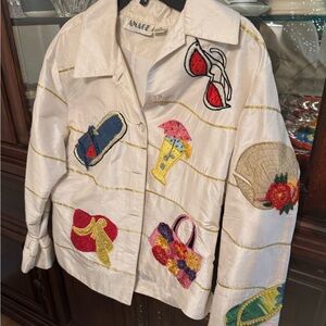 Anage Women's Cream Embroidered Jacket